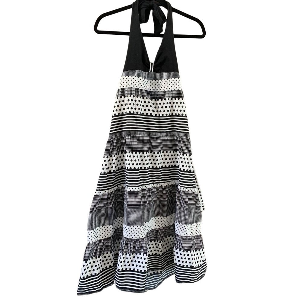 Youngland Womens Size 14 16 Halter Midi Dress Tiered Mixed Prints Polka Dot Stri